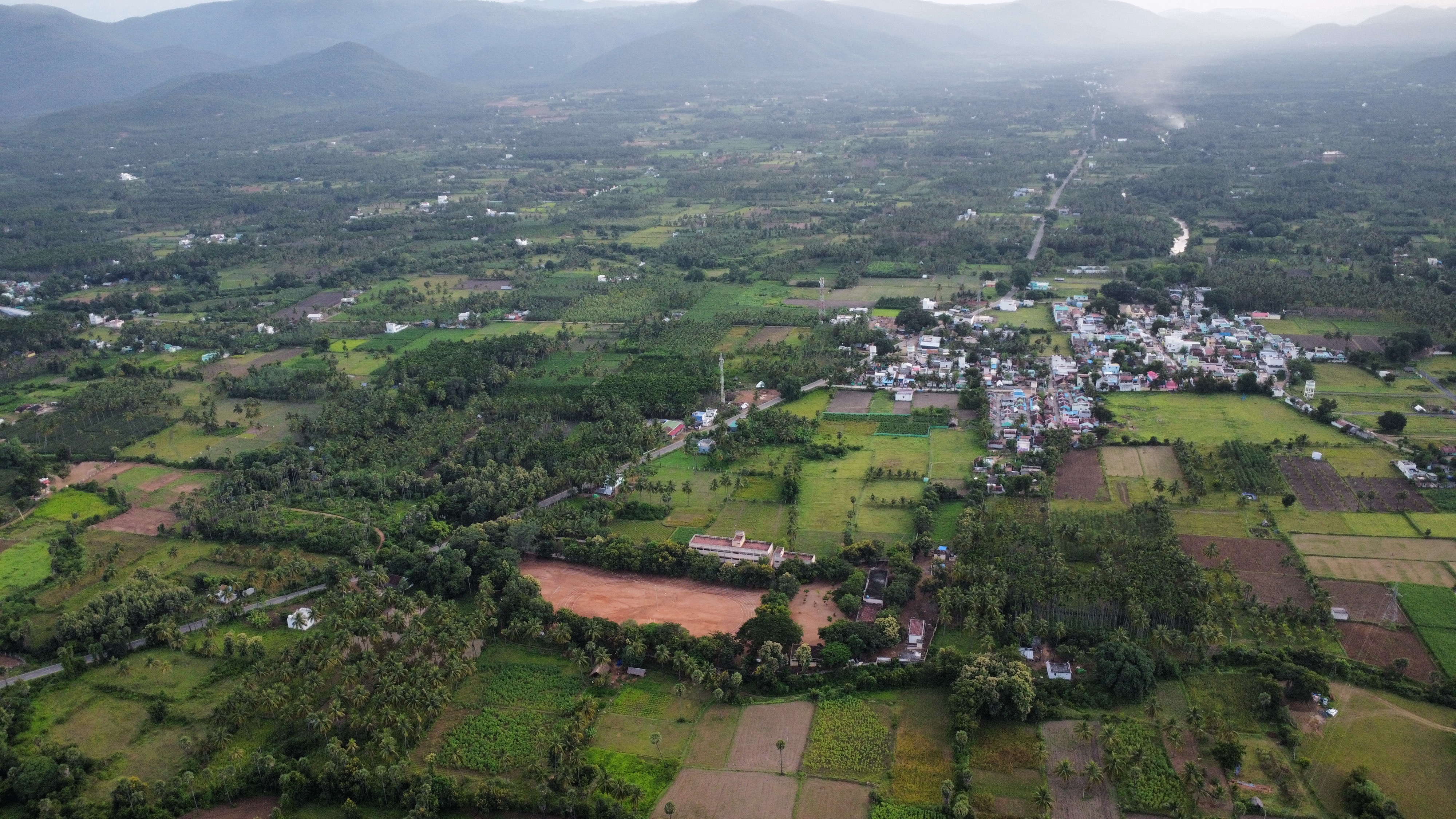 Aerial view of Panaimadal village and fields